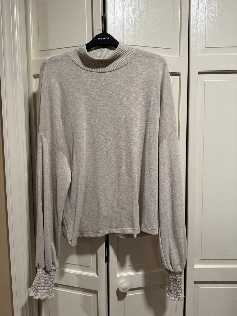 Michael Stars Cream Turtleneck Shirt with Smocked Cuffs